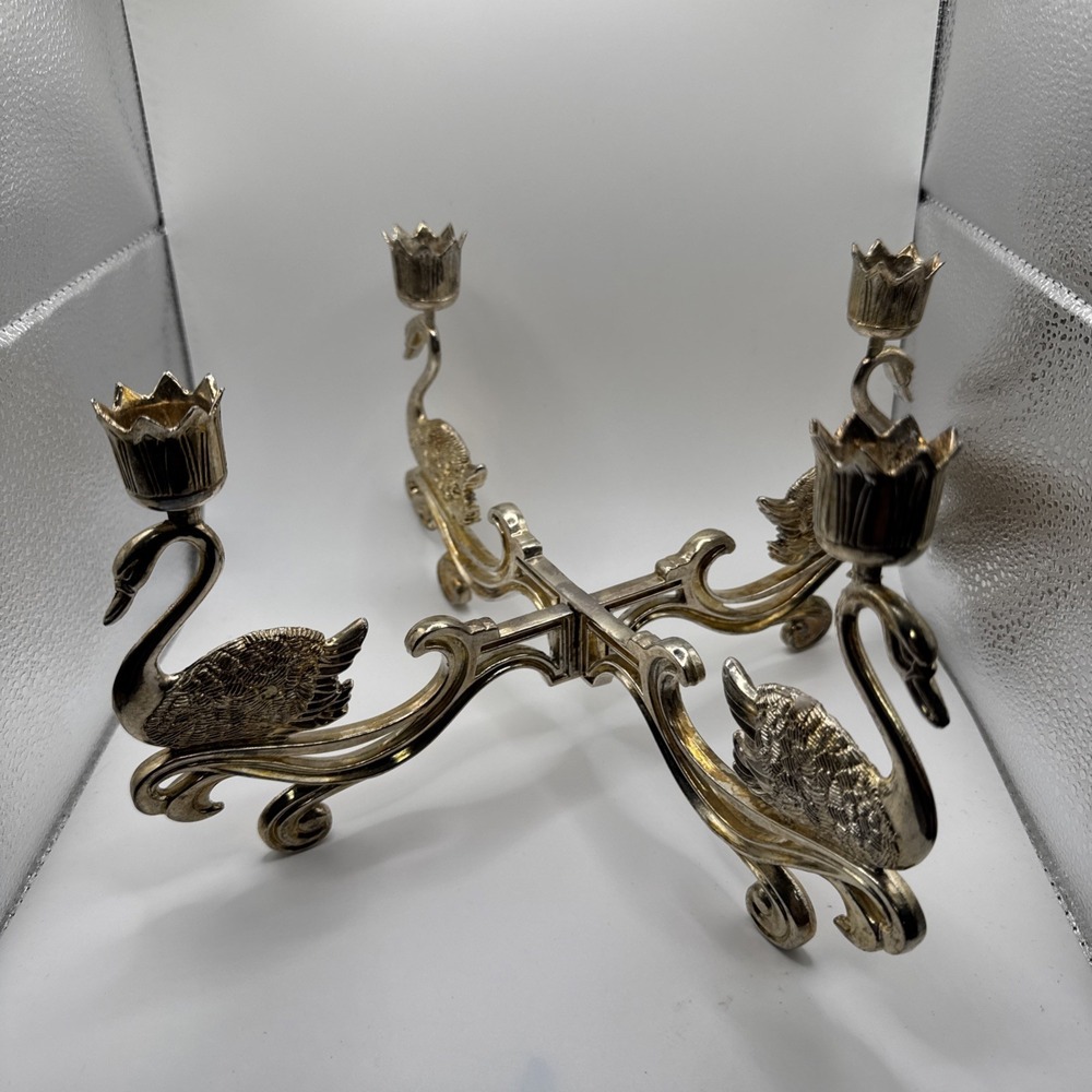 Vintage Silver Plated Swan Candelabra 4 Arm Candle Holder G.B. Reg No 1033795